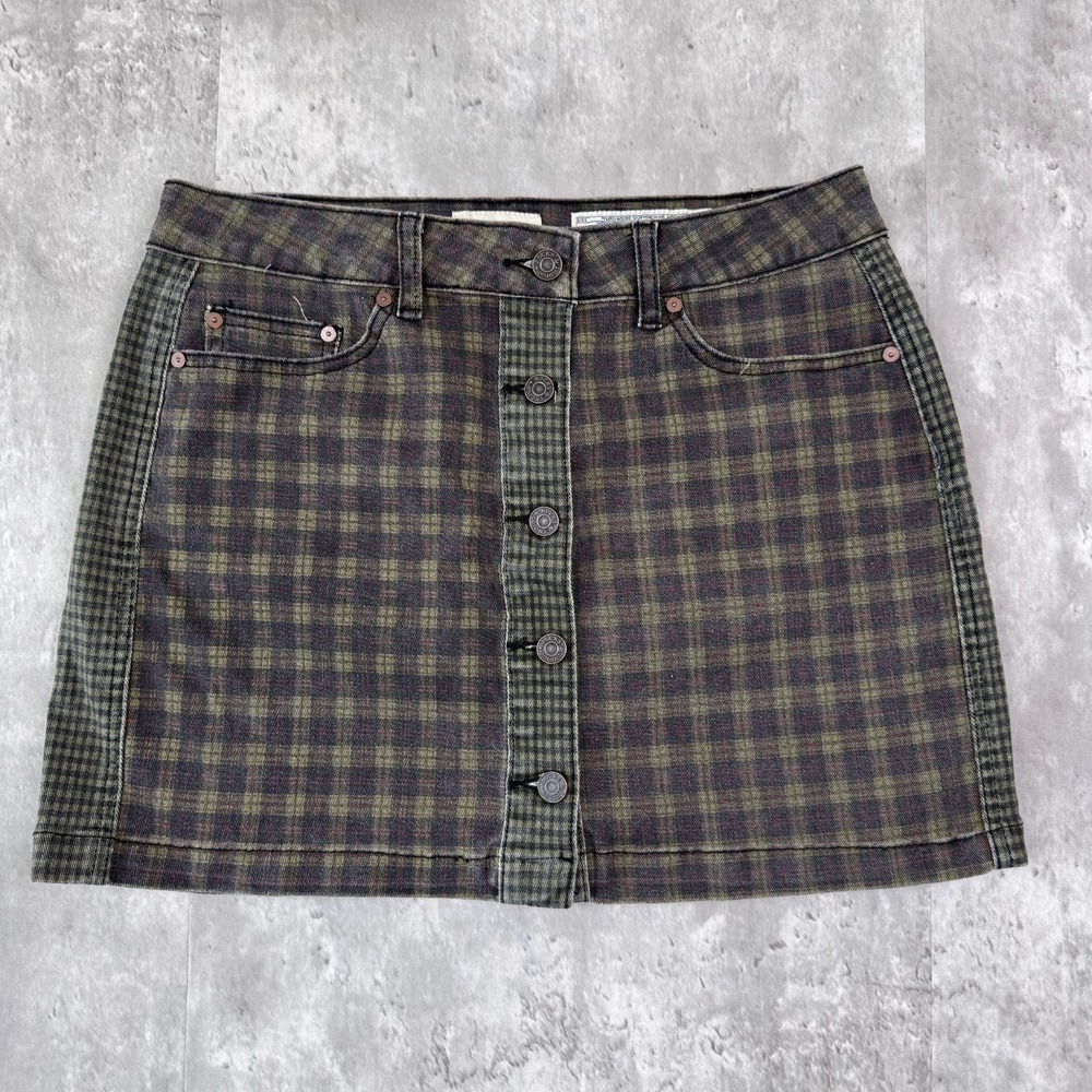 Rocks & Indigo Plaid Skirt Women's 8/28 Brown Button Front Plaid Dark Academia